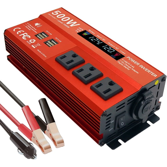 500W Peak 1000W Power Inverter for Vehicles,DC 12V to 110V AC,4 x 2.4A USB Ports car Plug in Adapter Outlet with 1 Cigarette Lighter