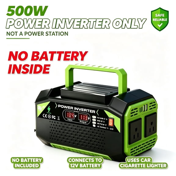 500W Portable Power Inverter 12V to 100-120V AC LCD Screen Power Converter Multi Ports Fast Charging Emergency Power Adapter for Family RV Off Grid Solar System Emergency Power Supply