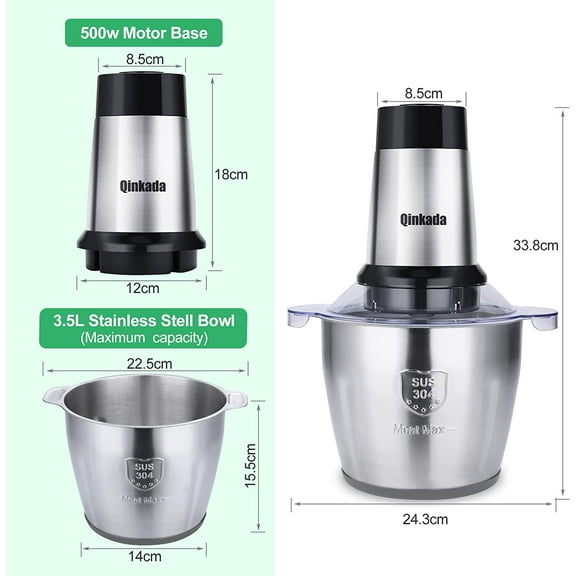 500W Powerful Food Processor with 14 Cup Stainless Steel Bowl, 3 Speed Modes for Meat, Nuts, Fruits, Vegetables
