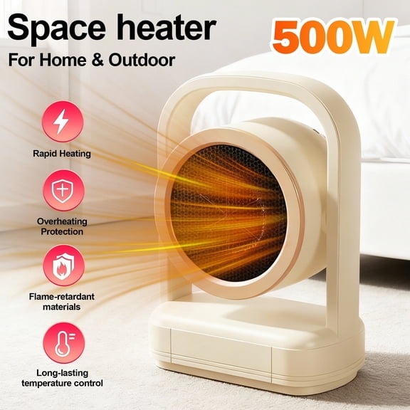 500W Space Heater - PTC ceramic heating,Silent Heating,Portable for Home & Christmas