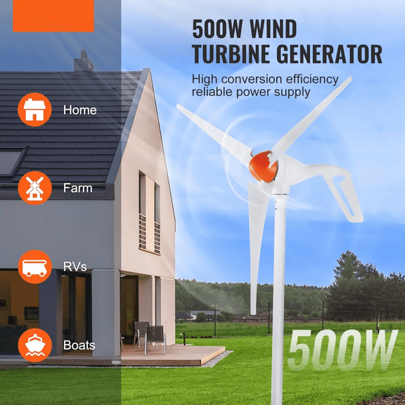 500W Wind Turbine Generator Kit, 12V Wind Power Generator, 3-Blade Wind Turbine with MPPT Controller, 2.5m/s Start-Up, for Home, RV, Farm, Boat
