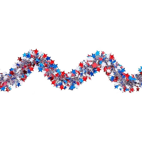 500cm LED Patriotic String Lights with Lighted Garland, Red White and Blue Tinsel Ribbon for Independence Day, July 4th Party & Home Decoration