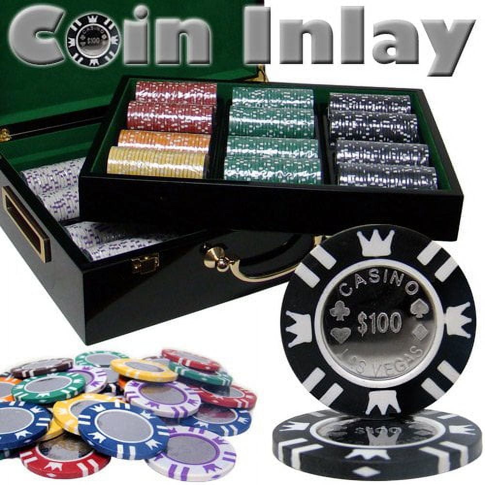 500ct. Coin Inlay 14g Poker Chip Set in Hi-Gloss Wooden Carry