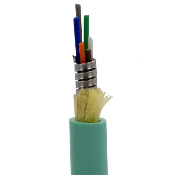 COMZON 500ft Aqua Armored Plenum 6 Strand Indoor OM3 50/125 Multimode Fiber Optic Cable, 10Gbit, Corning ClearCurve, Spiral Steel Protected
