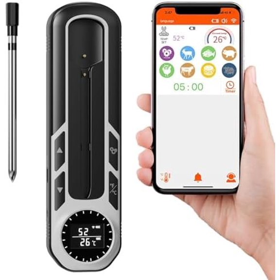 500ft Meat Thermometer with IP66 , Thermometer for BBQ, Meat Thermometer for Kitchen, ,Grilling, Oven, Rotisserie (iOS & Android)