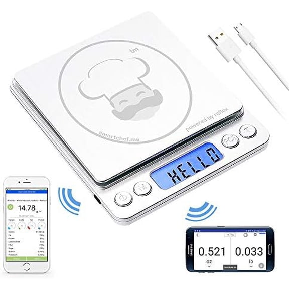 500g / 0.01g Digital Pocket Wireless Smart Food Kitchen Scale Grams and Ounces USB Rechargeable, Portable, Accurate, Metal Stainless Steel Surface, Keto Calculator, Baking, Counter, Reloading
