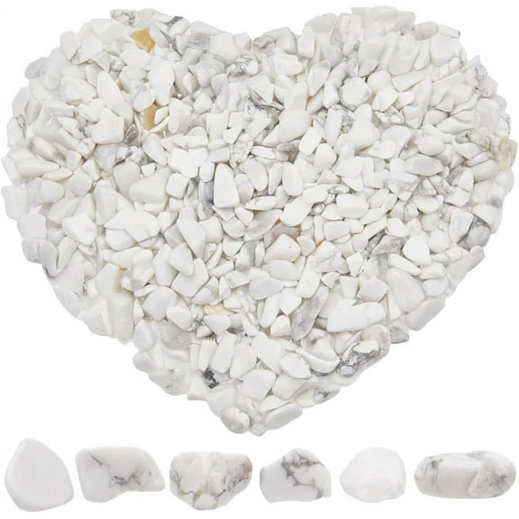 500g/1.1lb Howlite Chips Natural Gemstone Chips Small White Irregular Shaped Tumbled Crushed Stone Chip with No Holes for Jewelry Making Vase Filler Home Decorative Succulent Plants 1set