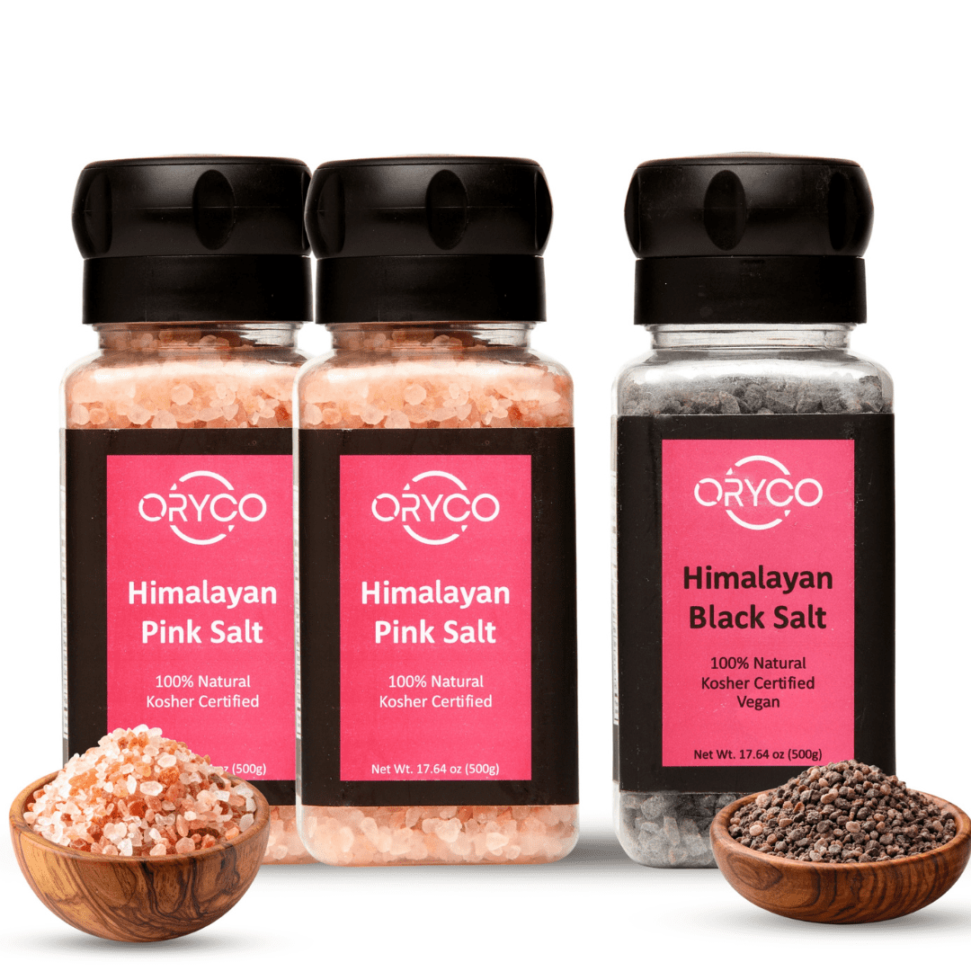 Oryco Himalayan Salt Grinder 2 Pink+1 Black Salt Bundle-3 Pack (17.64oz x3)