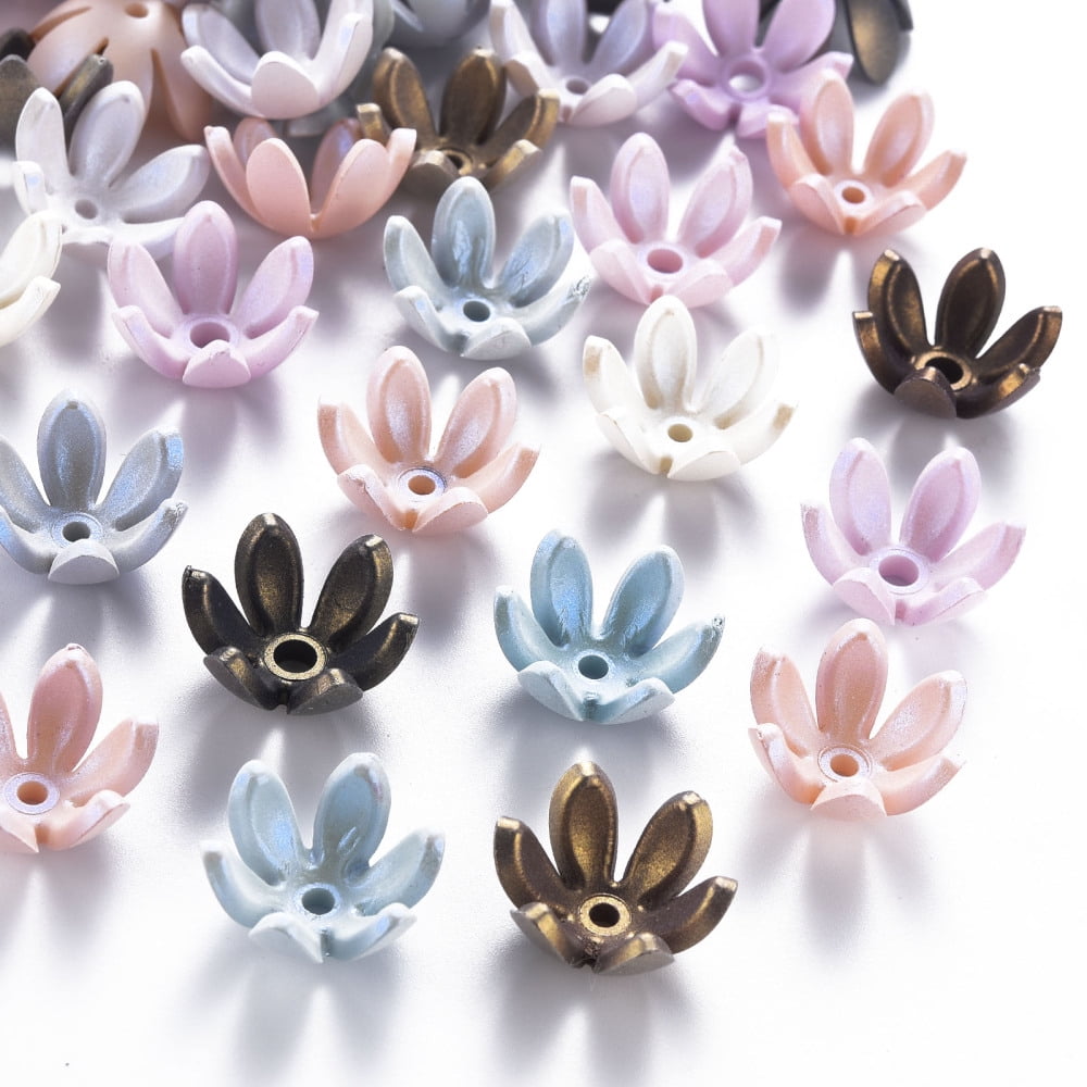 500g 6-Petal Spray Painted Acrylic Bead Caps Flower Mixed Color 19x17.5x10mm Hole: 2~3mm 764pcs/500g
