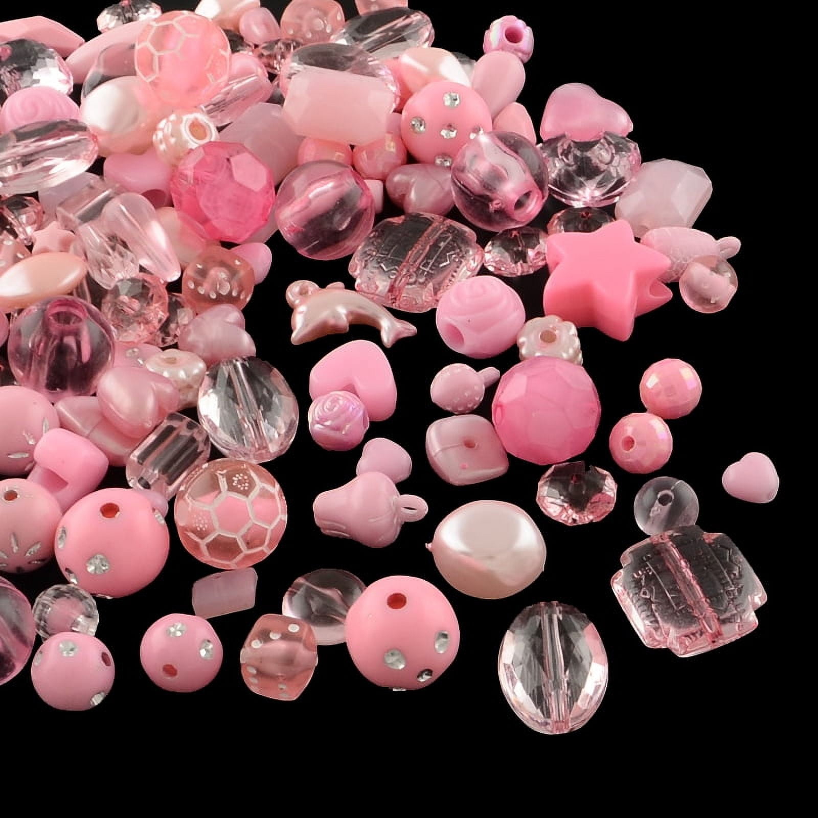 500g Acrylic Beads Mixed Shapes Pink 5.5~28x6~20x3~11mm Hole: 1~5mm