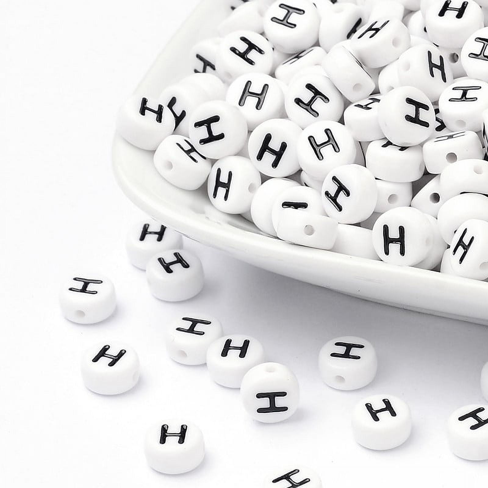 500g Acrylic Beads with Horizontal Hole Letter Flat Round Letter.H 7x4mm Hole: 1mm about 3500pcs/500g