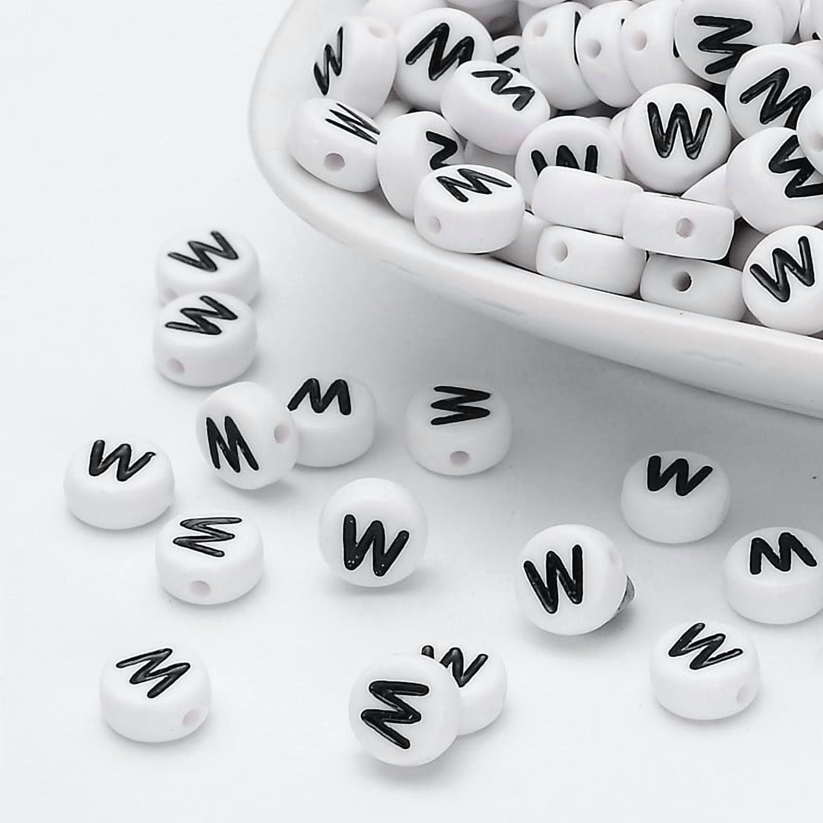 500g Acrylic Beads with Horizontal Hole Letter Flat Round Letter W 7x4mm Hole: 1.2~1.8mm about 3500pcs/500g