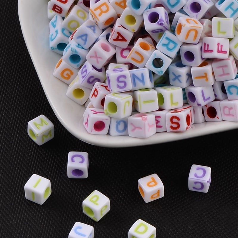 500g Acrylic Horizontal Hole Letter Beads Craft Style Cube Mixed Color about 6mm long 6mm wide 6mm thick hole: 3mm 2800pcs/500g