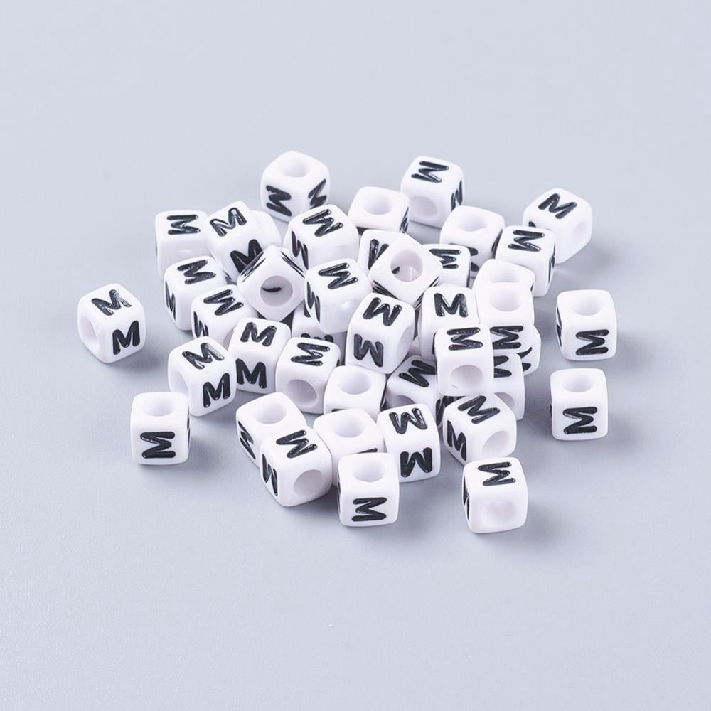 500g Acrylic Horizontal Hole Letter Beads Cube White Letter M Size: about 6mm wide 6mm long 6mm high hole: about 3.2mm about 2600pcs/500g