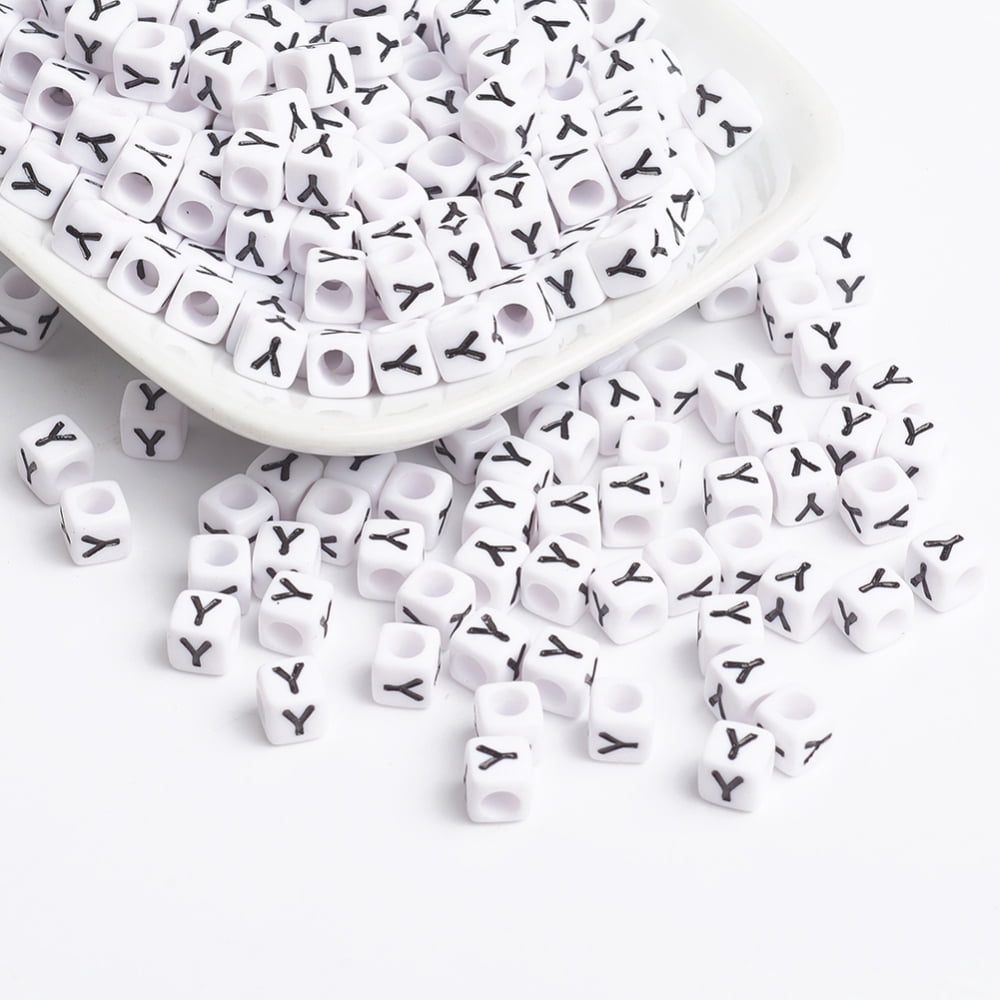 500g Acrylic Horizontal Hole Letter Beads Cube White Letter Y Size: 6mm wide 6mm long 6mm high hole: 3.2mm 2600pcs/500g