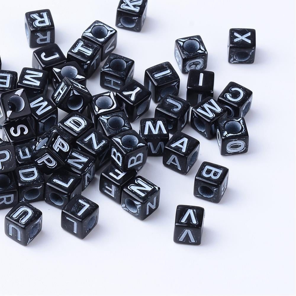 500g Craft Acrylic Horizontal Hole Letter Beads Cube Black 6.5~7x6.5~7x6.5~7mm Hole: 3.5mm about 2000pcs/500g