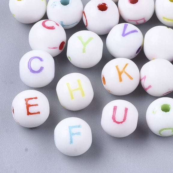 500g Craft Style Acrylic Beads Horizontal Hole Round with Random Initial Letter Mixed Color 8mm Hole: 1.5mm 2380pcs/500g