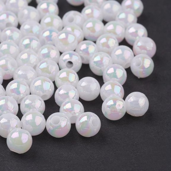 500g Eco-Friendly Poly Styrene Acrylic Beads AB Color Plated Round White 5mm Hole: 1mm 7500pcs/500g