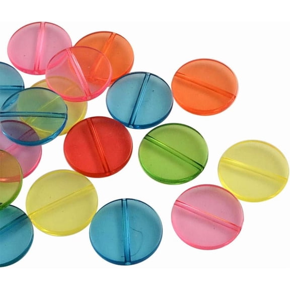 500g Flat Round Transparent Acrylic Beads Color Assorted Center Drilled Beads for Crafts DIY Jewelry 200pcs/500g Colorful