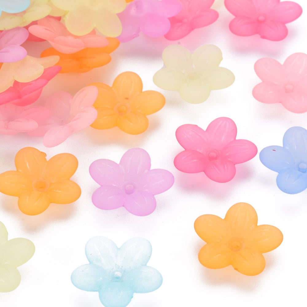 500g Frosted Acrylic Bead Caps 5-Petal Flower Mixed Color 19.5x20x5.5mm Hole: 1.6mm 740pcs/500g