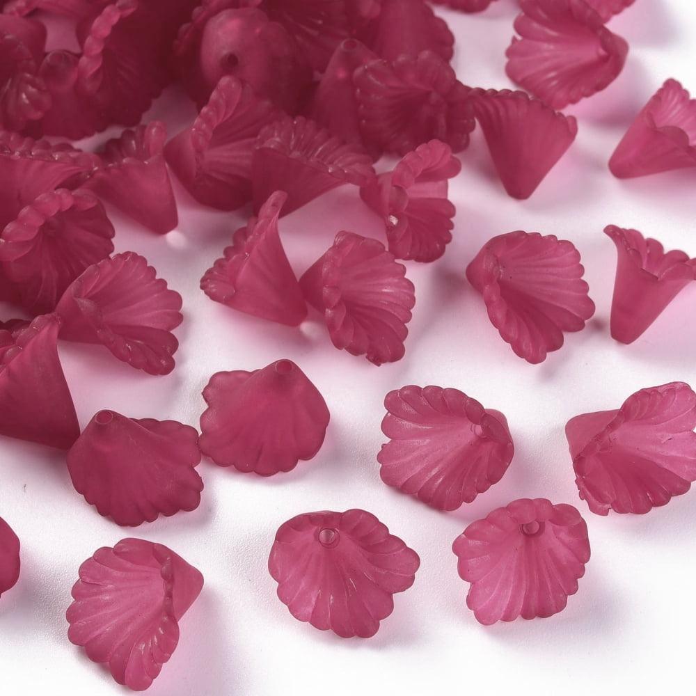 500g Frosted Acrylic Bead Caps Flower Camellia 12x12x9mm Hole: 1.2mm about 1700pcs/500g