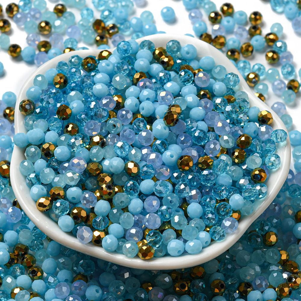 500g Glass Beads Faceted Rondelle Pale Turquoise 4x3mm Hole: 0.4mm about 6800pcs/500g