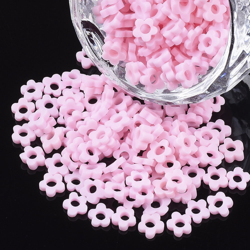 500g Handmade Polymer Clay Cabochons Flower Pink 4~5x4~5x1.5mm Hole: 2mm about 27775pcs/500g