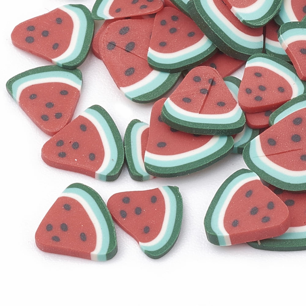 500g Handmade Polymer Clay Nail Art Decoration Fashion Nail Care No Hole Fruit Watermelon Dark Red 4~8x4~6x0.1~3mm