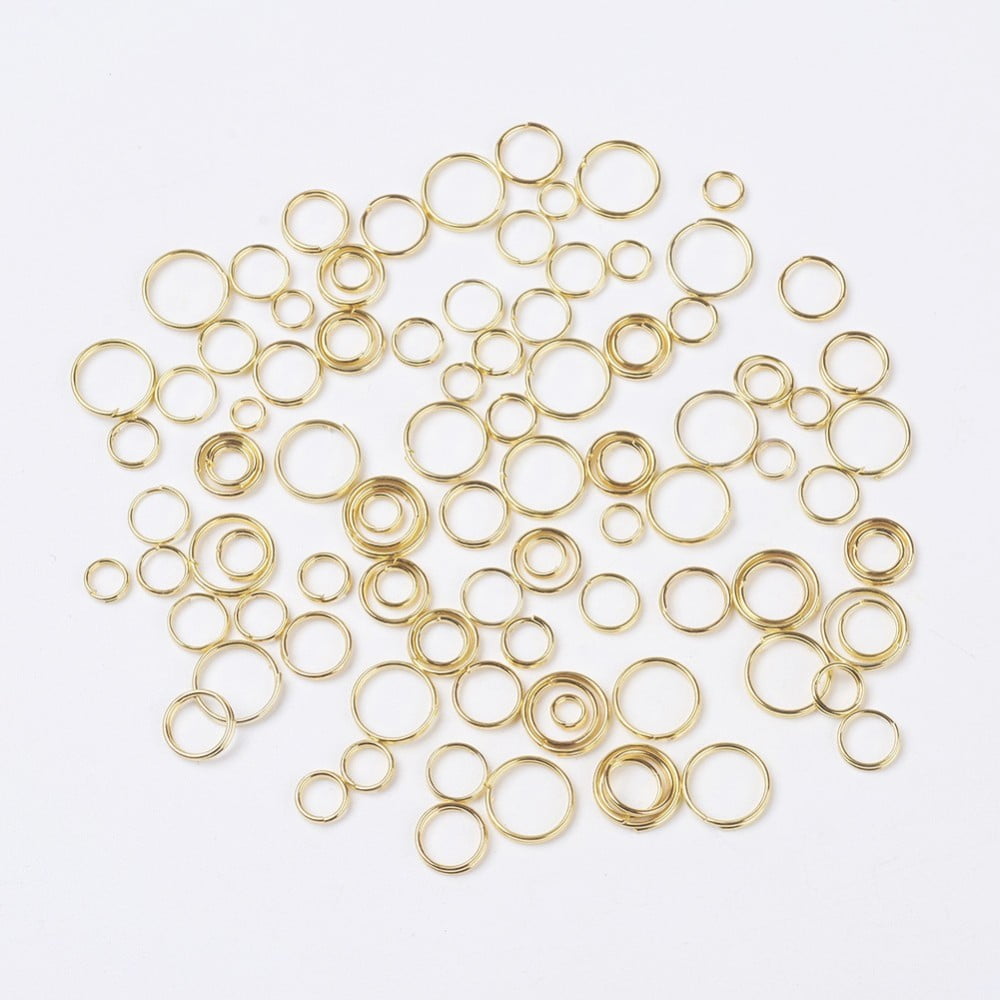 500g Iron Double Split Rings Double Loops Jump Rings Mixed Size Golden about 4~10mm in diameter