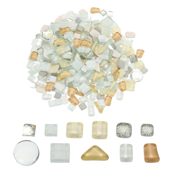 500g Irregular Crystal Glass Mosaic Tiles, Craft Tiny Mosaic Tiles Bulk for Craft DIY Art Project Beige Series