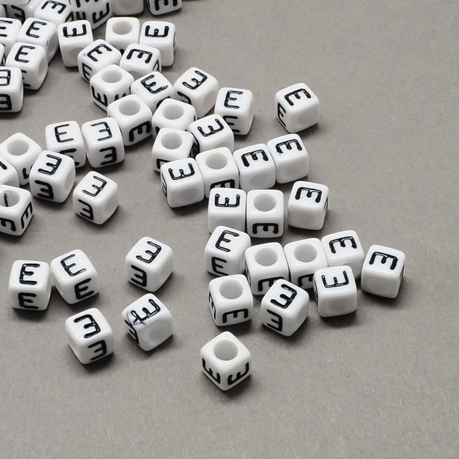500g Large Hole Acrylic Letter European Beads Horizontal Hole White & Black Cube with Letter.E 7~8x7~8x7~8mm Hole: 4mm about 1144pcs/500g