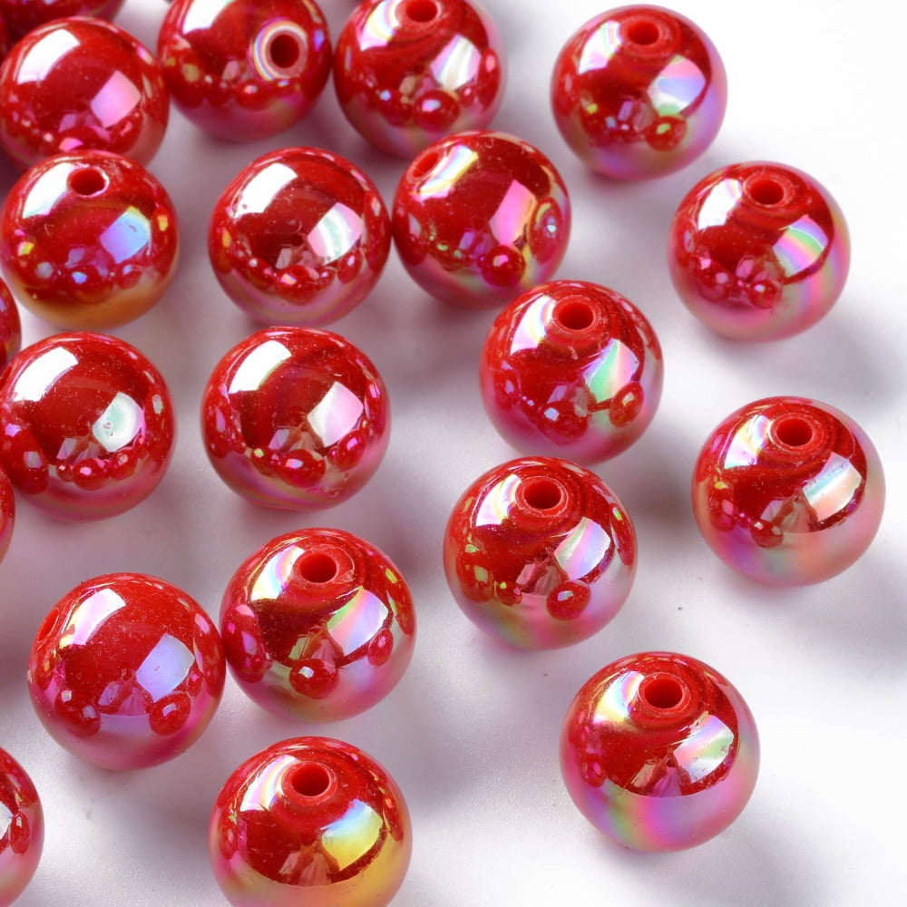 500g Opaque Acrylic Beads AB Color Plated Round FireBrick 16x15mm Hole: 2.8mm 220pcs/500g
