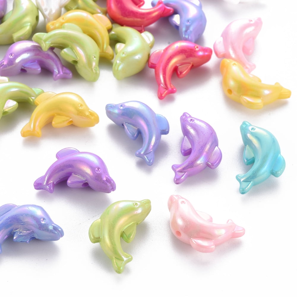 500g Opaque Acrylic Beads Dyed AB Color Dolphin Mixed Color 12x20x8mm Hole: 1.4mm 620pcs/500g
