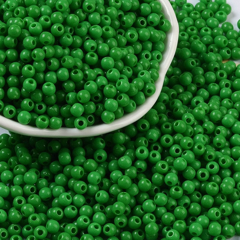 500g Opaque Acrylic Beads Round Green 4x3.5mm Hole: 1.6mm about 18000pcs/500g