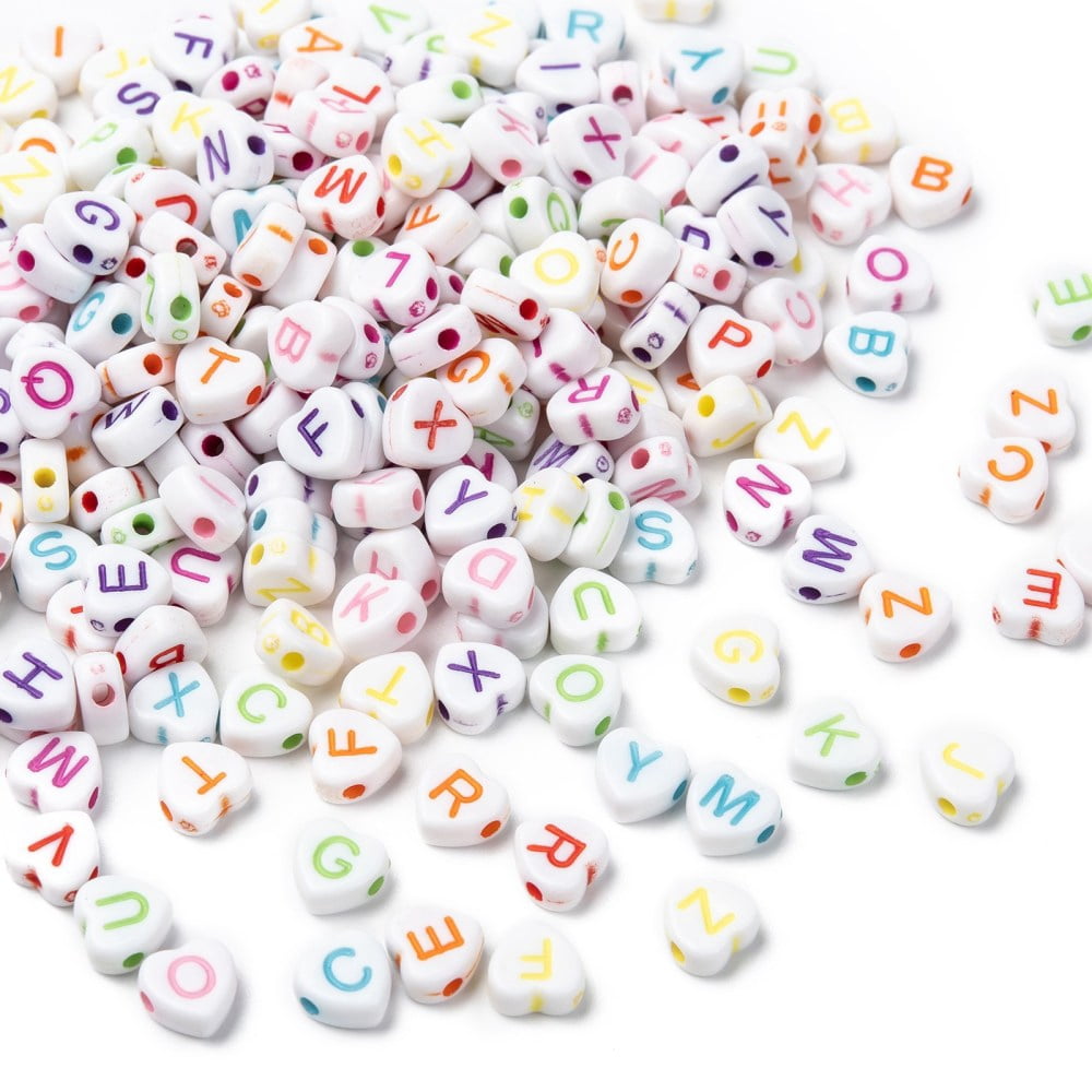500g Opaque Acrylic Heart Beads Horizontal Hole Letter Beads Mixed Color 7x7.5x4mm Hole: 2mm about 3600pcs/500g