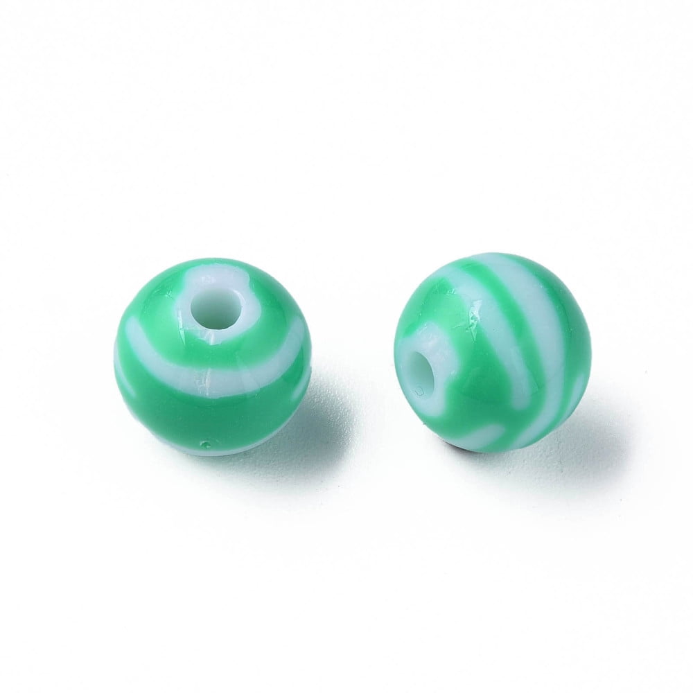 500g Opaque Striped Acrylic Beads Round Green 11.5x10.5mm Hole: 2.5mm about 549pcs/500g