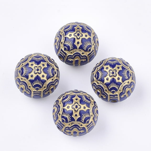 500g Plating Acrylic Beads Golden Plated Dark Blue Metal Enlaced Round 14mm Hole: 1mm 307pcs/500g.