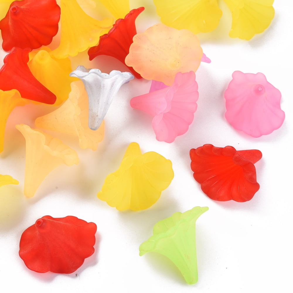 500g Random Mixed Color Transparent Frosted Style Acrylic Flower Beads Bracelet Necklace Spacer Loose Beads Charm Pendant Beads Jewelry