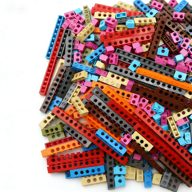 500g Technical Parts Mixed Beams Building Blocks Set, 1x2 to 1x13 Perforated Beams, Random Color - Compatible with Major Brands