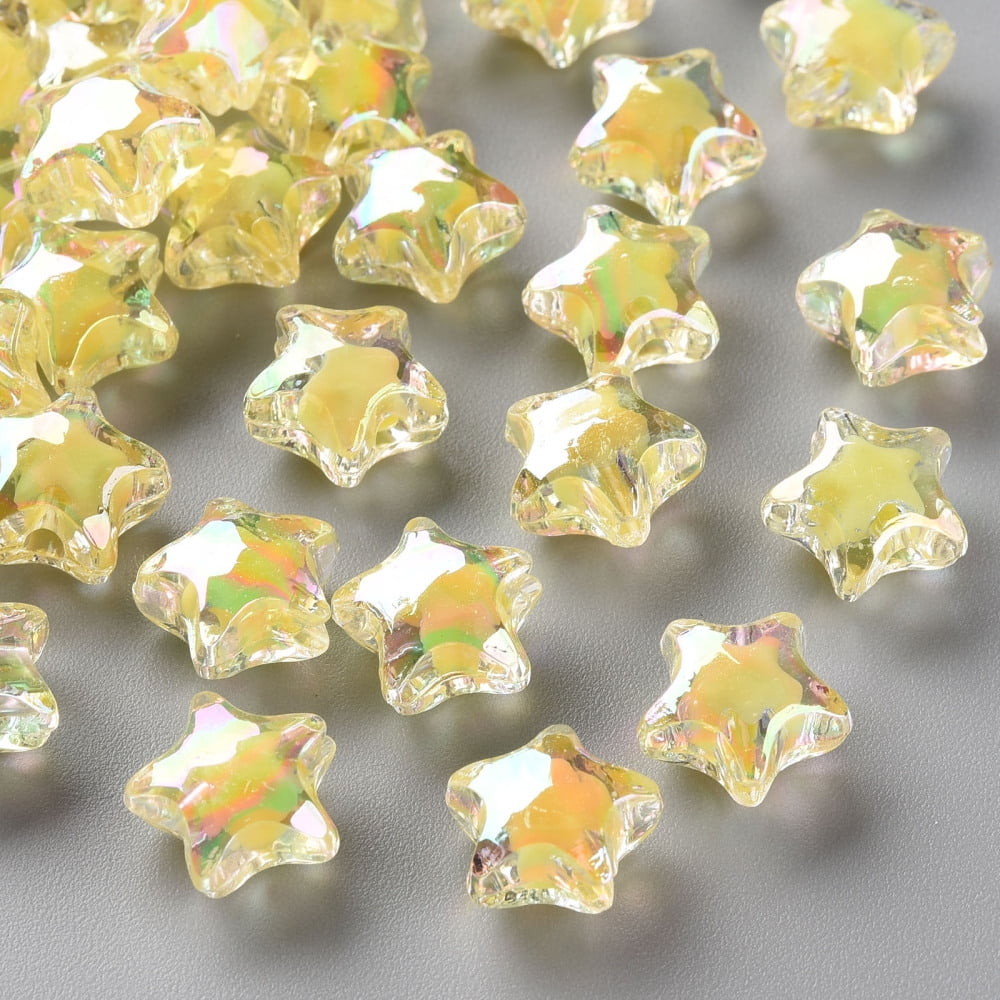 500g Transparent Acrylic Beads Bead in Bead AB Color Faceted Star Yellow 10.5x11x7mm Hole: 2mm about 1280pcs/500g