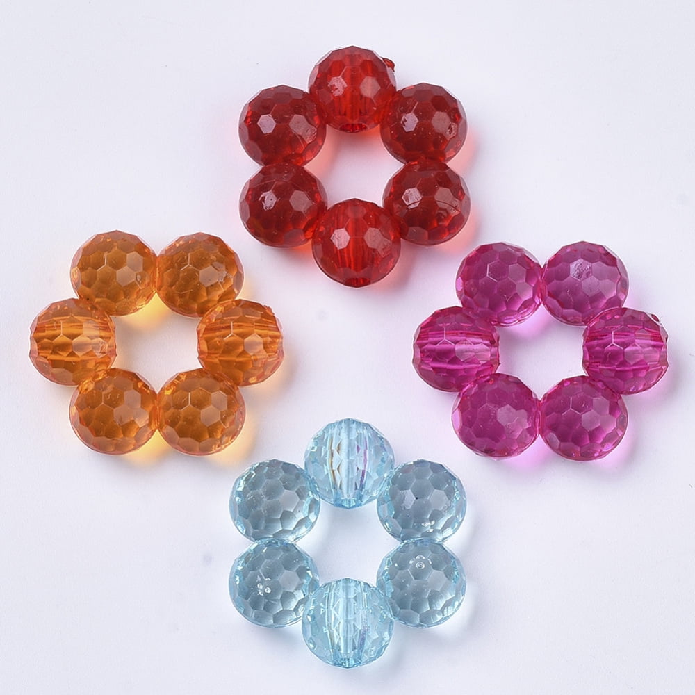 500g Transparent Acrylic Beads Dyed Faceted Flower Mixed Color 23.5x21.5x8mm Hole: 2mm 260pcs/500g