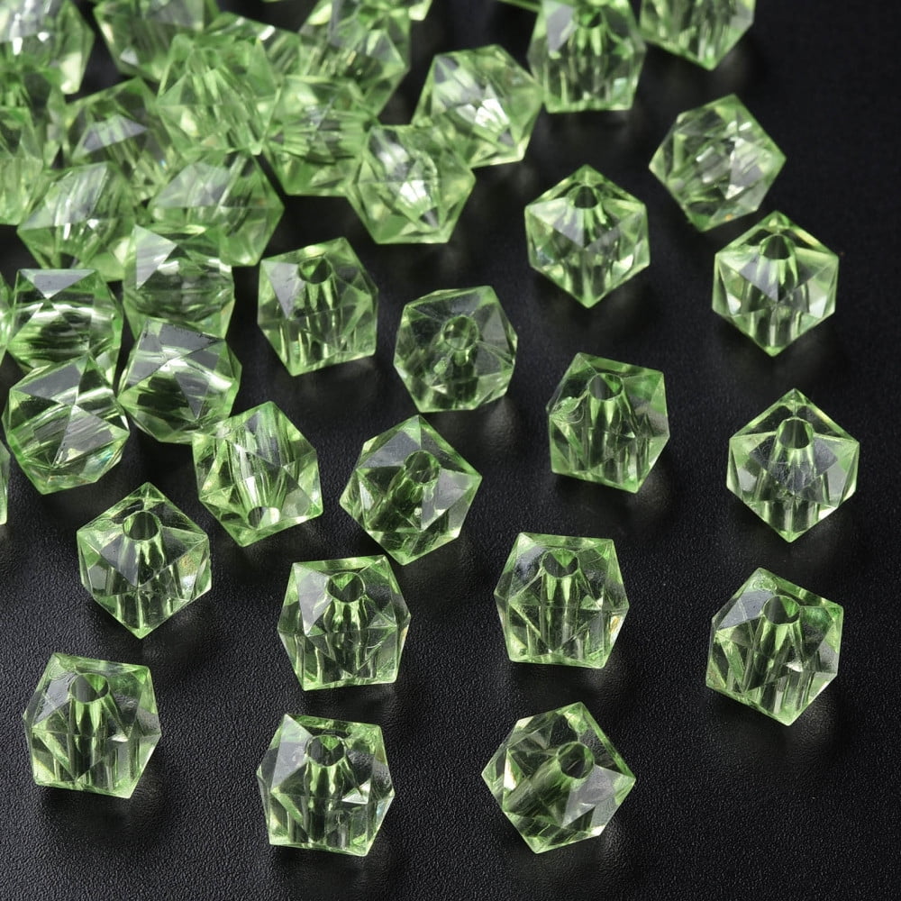 500g Transparent Acrylic Beads Faceted Square Light Green 8.5x9.5x9.5mm Hole: 2.5mm about 1070pcs/500g