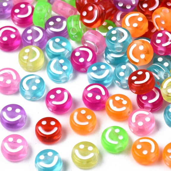 500g Transparent Acrylic Beads Flat Round with Enamel Smiling Face Mixed Color 7x4mm Hole: 1.6mm about 4150pcs/500g