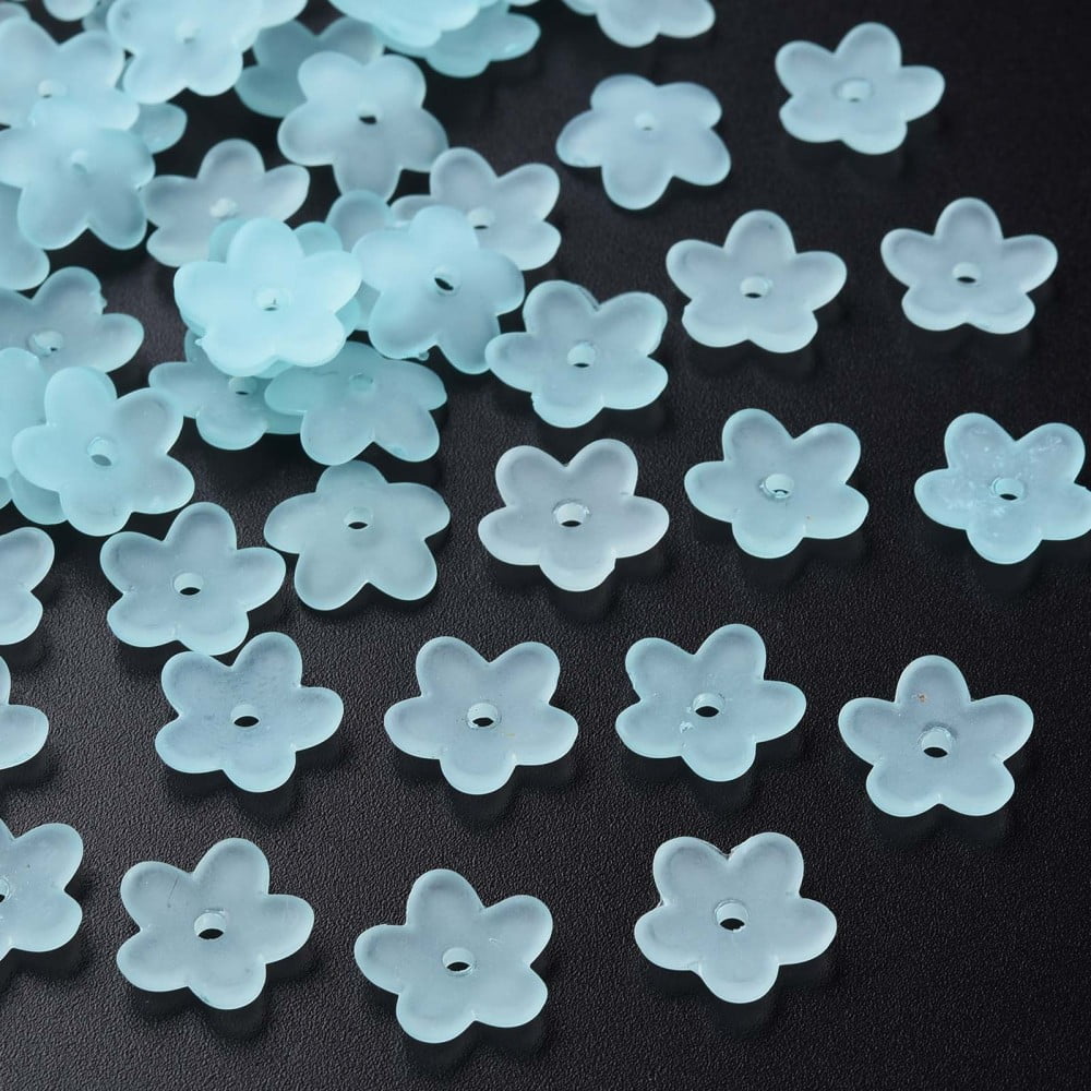 500g Transparent Acrylic Beads Frosted Flower Cyan 12.5x13x2.5mm Hole: 1.8mm about 2439pcs/500g