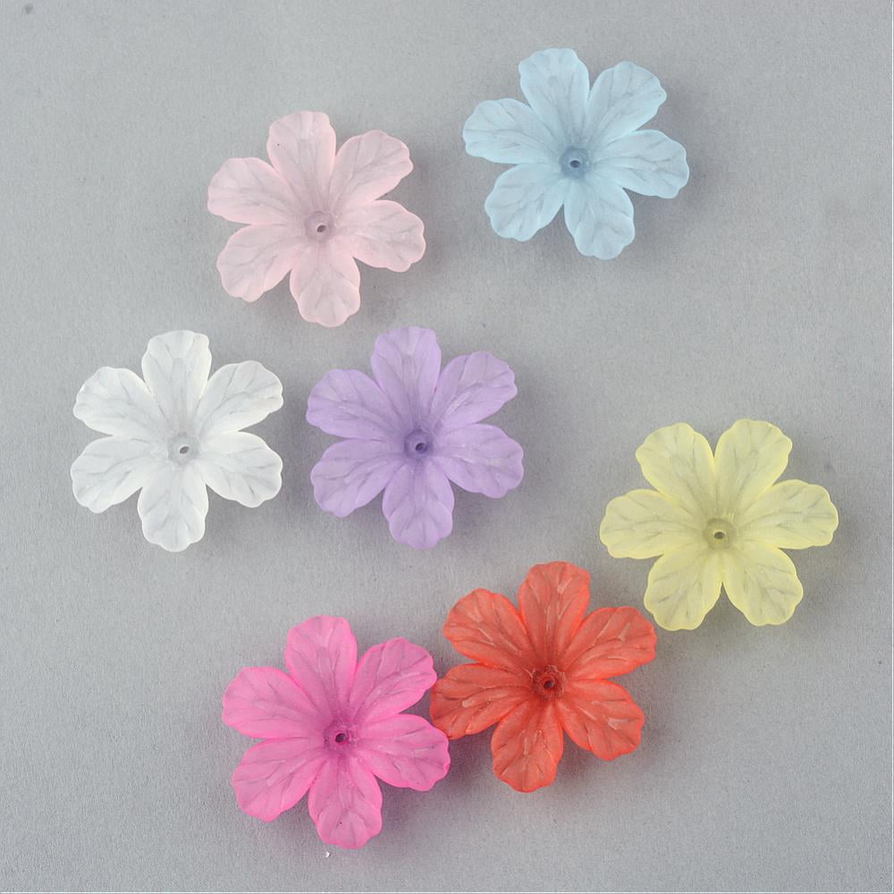 500g Transparent Acrylic Beads Frosted Flower Mixed Color 32.5x29.5x8.5mm Hole: 1.5mm about 292pcs/500g