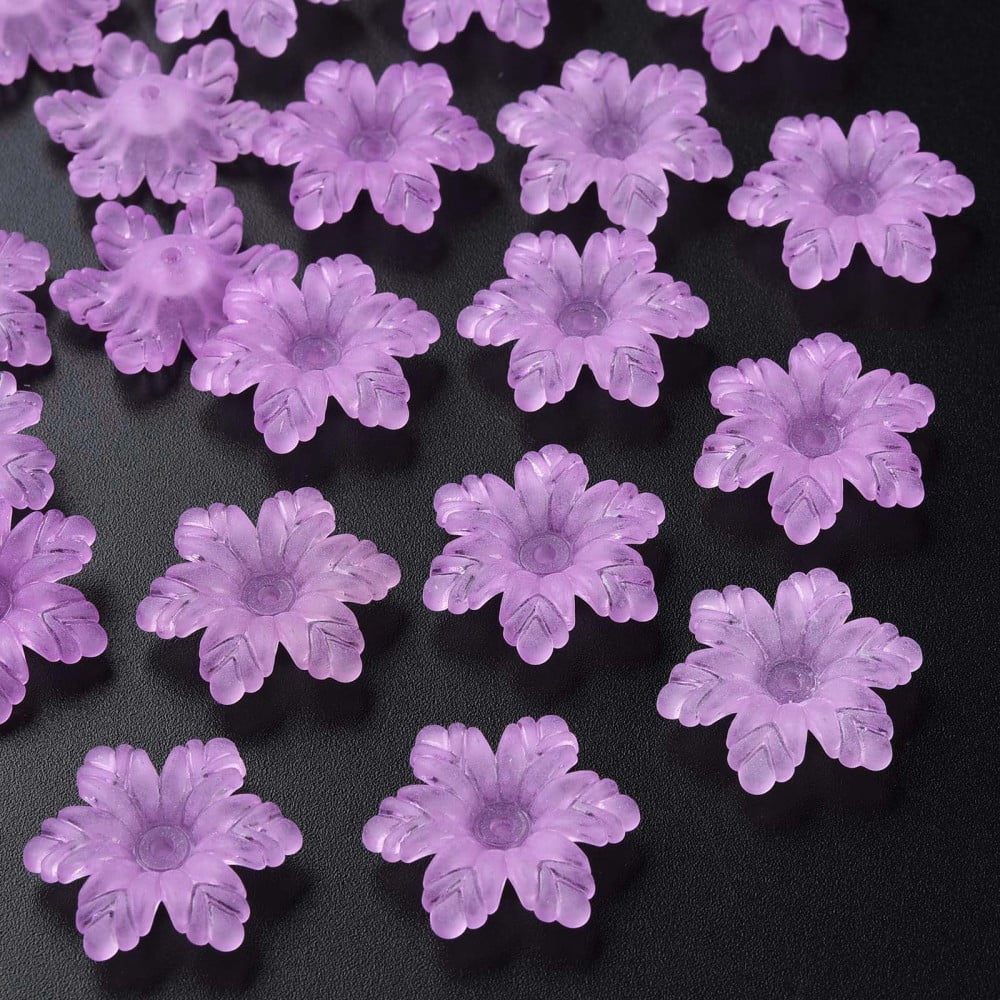 500g Transparent Acrylic Beads Frosted Flower Violet 21x19x5.5mm Hole: 1.6mm about 930pcs/500g