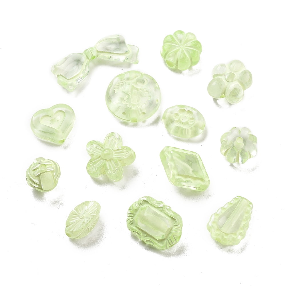 500g Transparent Acrylic Beads Mixed Shapes Light Green 10~18x11~28.5x4.5~12mm Hole: 1.6~2.5mm 683pcs/500g