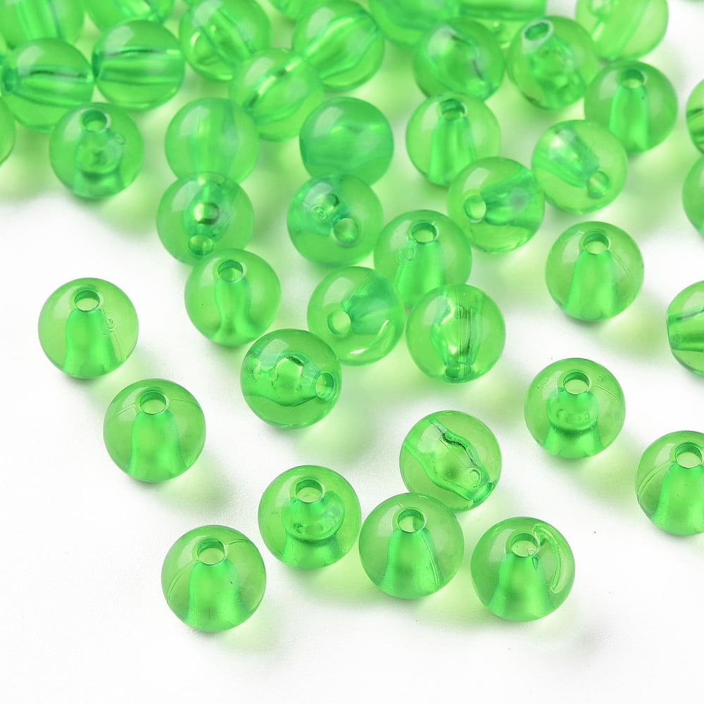 500g Transparent Acrylic Beads Round Lawn Green 8x7mm Hole: 2mm 1745pcs/500g