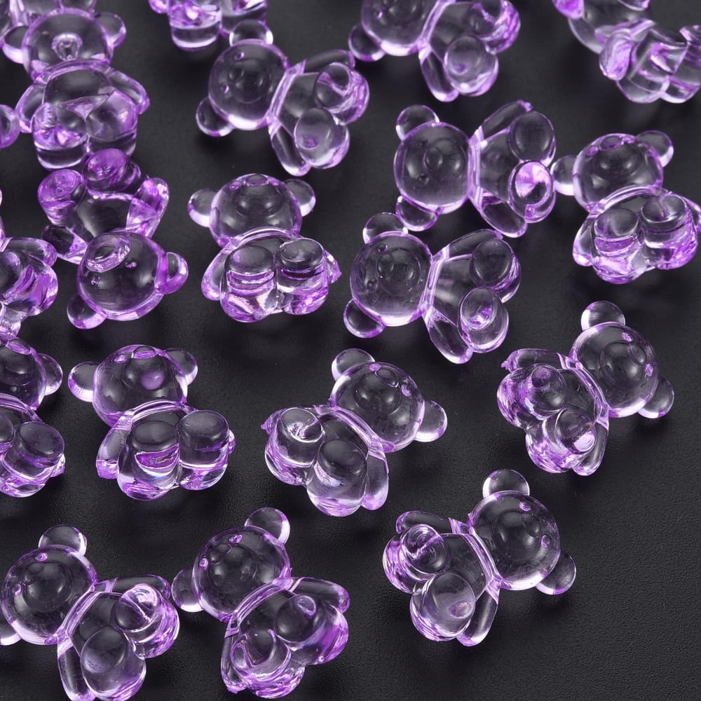 500g Transparent Acrylic Beads Top Drilled Beads Bear Blue Violet 18.5x15.5x11mm 320pcs/500g