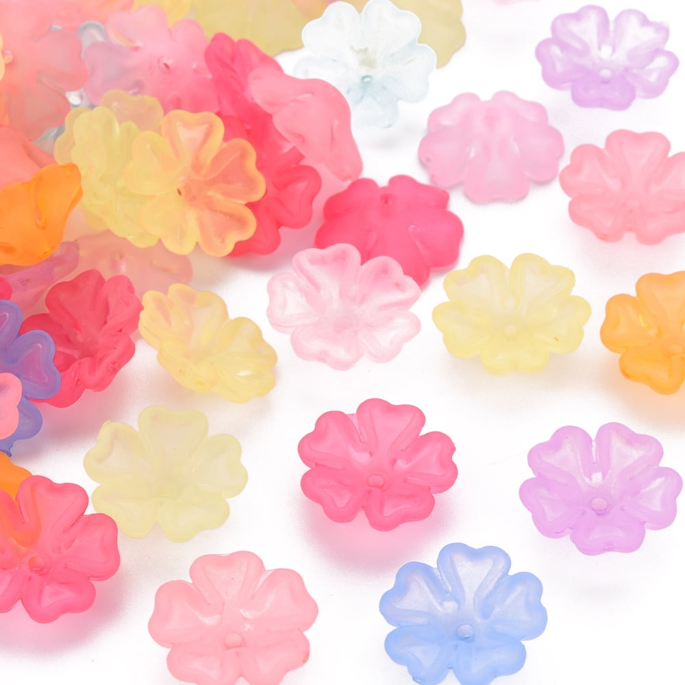 500g Transparent Frosted Acrylic Bead Caps 5-Petal Flower Mixed Color 16.5x6mm Hole: 1.6mm about 959pcs/500g